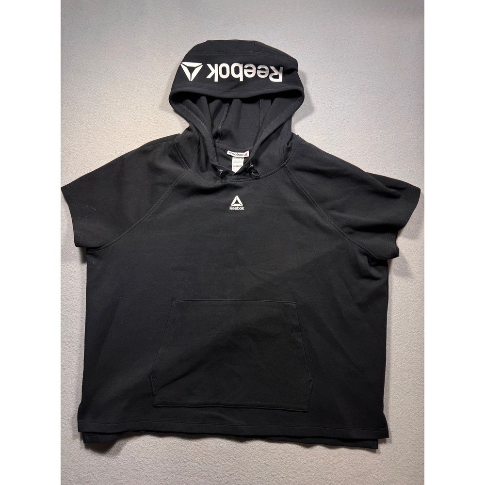 Reebok Mens Black Short Sleeve Hoodie Gym Workout Sweatshirt XXL REW242TS03